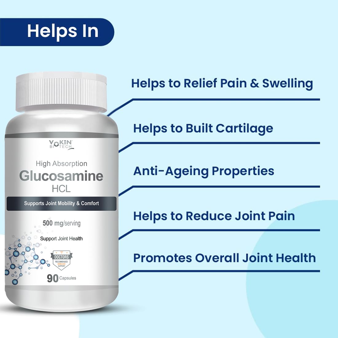 Vokin Biotech Glucosamine HCL Supplement Supports Joint Health -500mg  Grab2Buy Vokin Biotech Grab2Buy