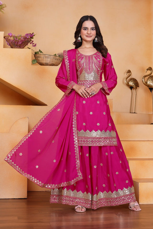 Yash Enterprise Pink Chinon Silk Party Wear Embroidery Suit Set  Grab2Buy Yash Enterprise Grab2Buy
