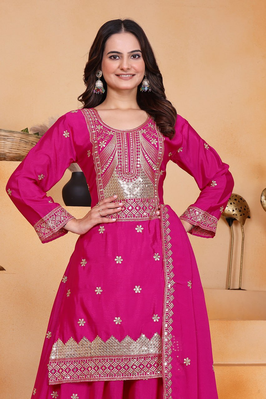 Yash Enterprise Pink Chinon Silk Party Wear Embroidery Suit Set  Grab2Buy Yash Enterprise Grab2Buy