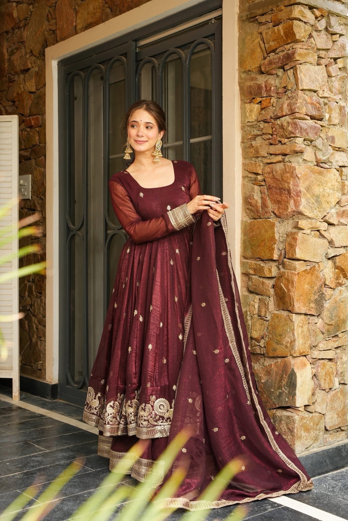Yash Enterprise Maroon Simmer Silk Party Wear Ebroidery Suit Set  Grab2Buy Yash Enterprise Grab2Buy