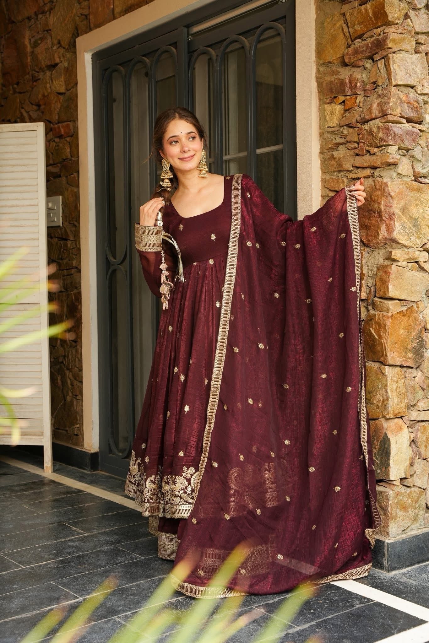 Yash Enterprise Maroon Simmer Silk Party Wear Ebroidery Suit Set  Grab2Buy Yash Enterprise Grab2Buy
