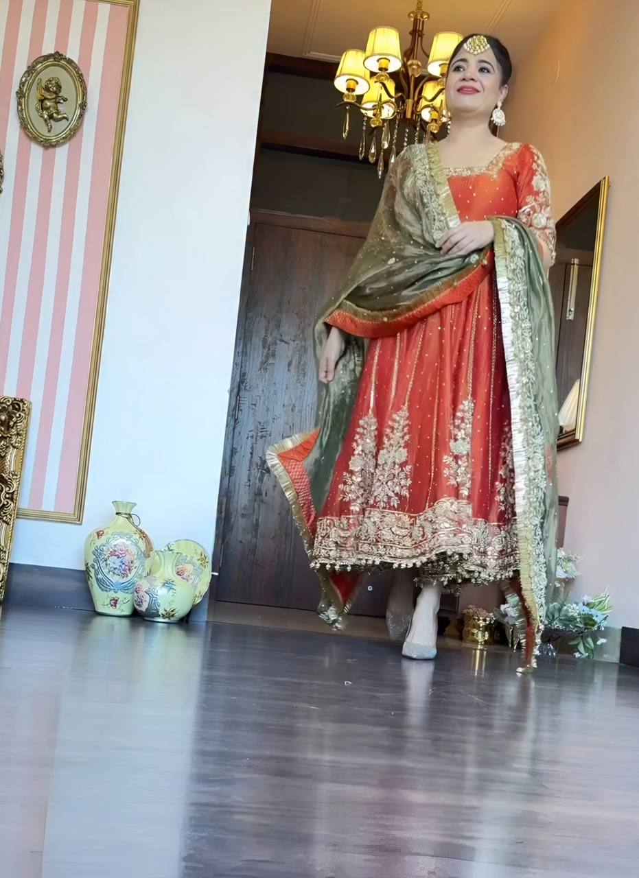 Yash Enterprise Orange Fandy Silk Party Wear Embroidery Suit Set  Grab2Buy Yash Enterprise Grab2Buy