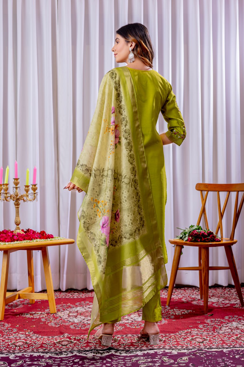 Pramukh Fab Lime Green Color Viscose Silk Kurta Set