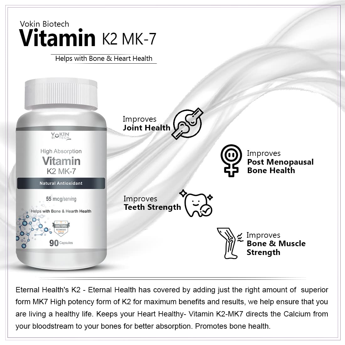 Vokin Biotech Vitamin K2 MK-7- Support Bone & Heart Health - 55mc Capsules  Grab2Buy Vokin Biotech Grab2Buy