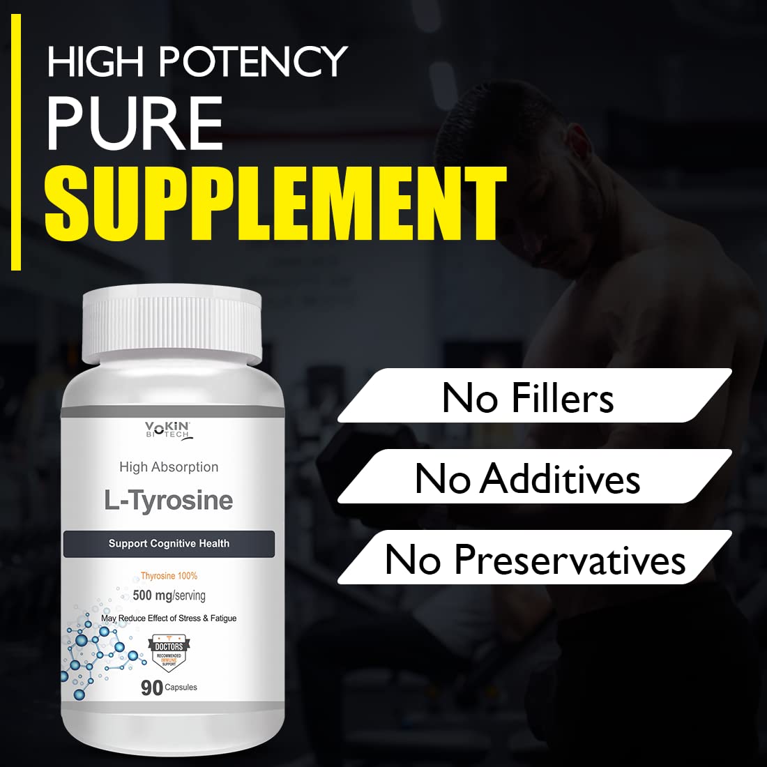 Vokin Biotech L-Tyrosine 500mg- Support Cognitive Health May Reduce Effect Of Stress & fatigue-  Grab2Buy Vokin Biotech Grab2Buy