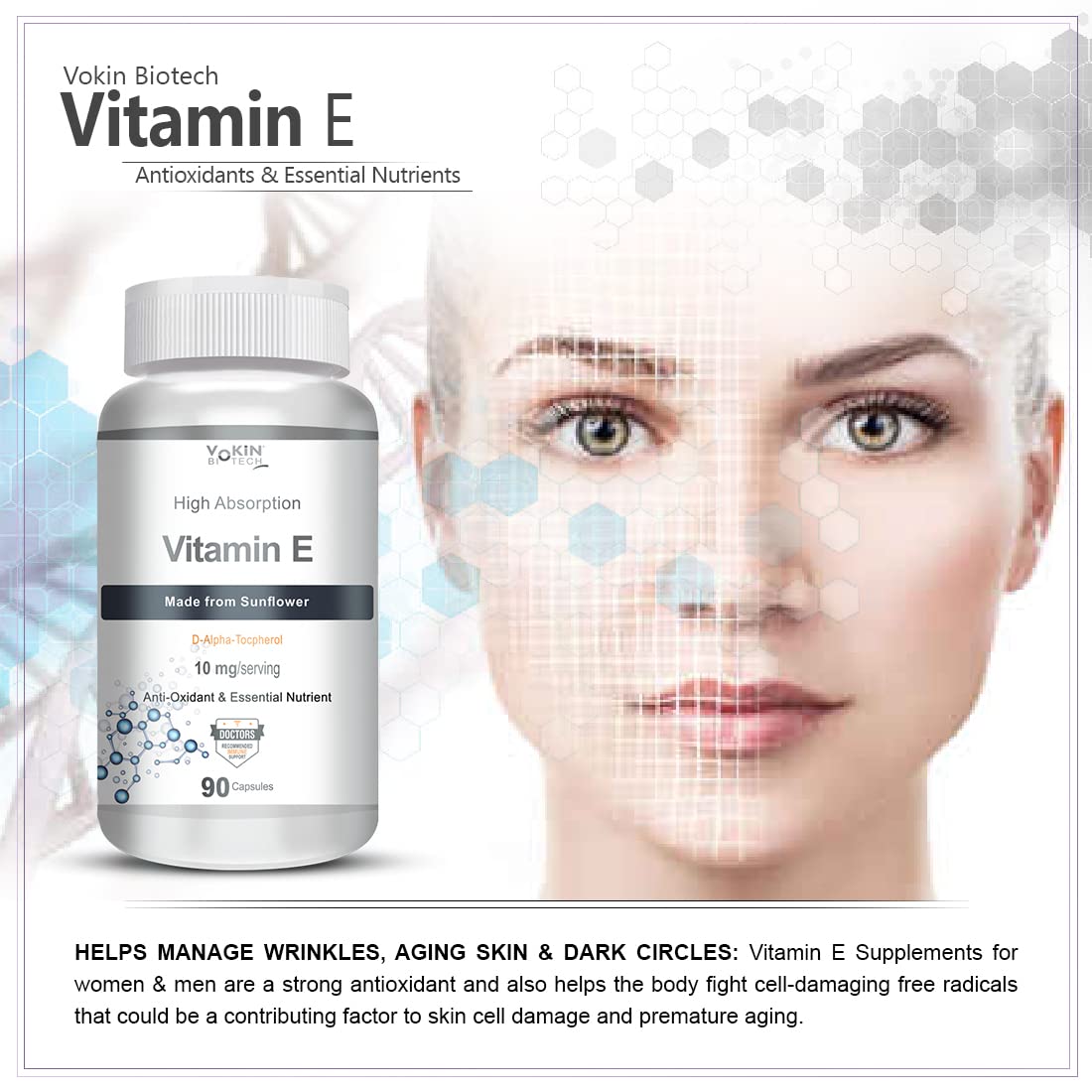 Vokin Biotech Natural Vitamin E from Sunflower - D-Alpha-Tocpherol - 10mg  Grab2Buy Vokin Biotech Grab2Buy