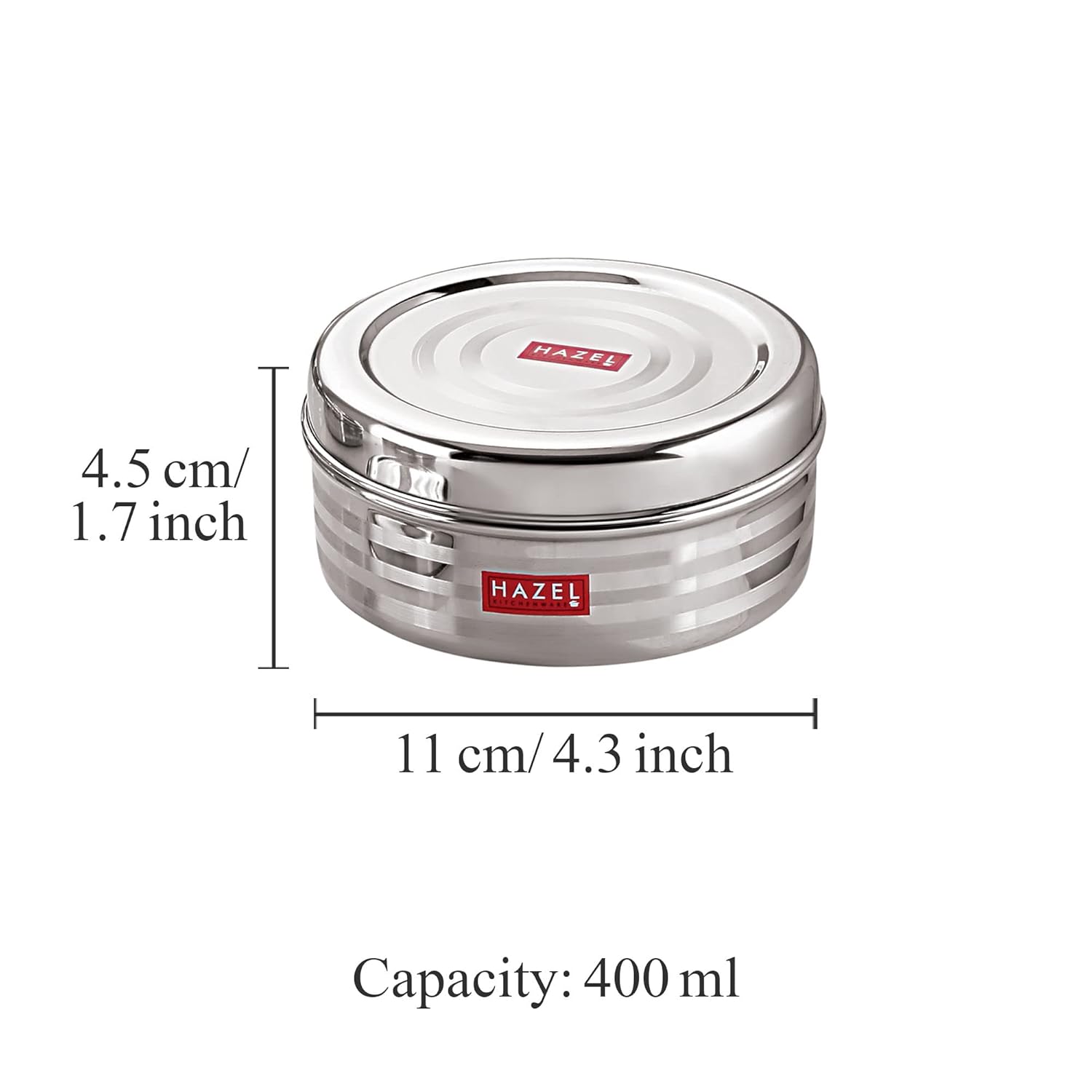 HAZEL Small Container For Kitchen|Steel Dabba of Capacity 400 ml