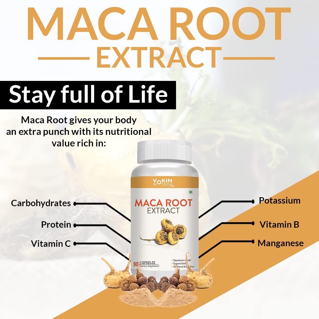 Vokin Biotech Maca Root Extract 800mg For Energy, Strength & Reproductive Health  Grab2Buy Vokin Biotech Grab2Buy