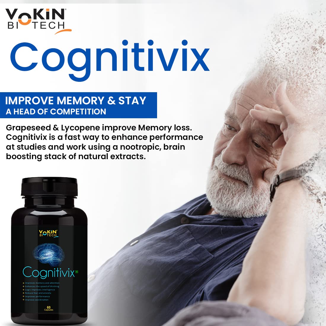 Vokin Biotech Cognitivix -Unique Brain activation Ginkgo Biloba With Ginseng extract Veg capsule  Grab2Buy Vokin Biotech Grab2Buy