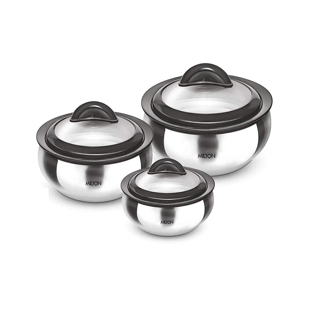 Milton Stainless Steel Casserole with Glass Lid - Set of 3 | Grab2Buy