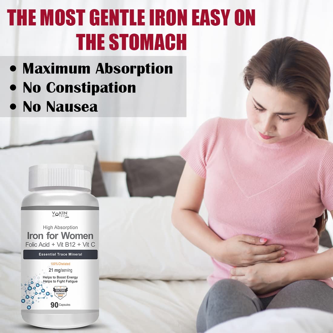 Vokin Biotech Iron Supplement for Women -100% Chelated - With Vitamin B12, Folic Acid & Vitamin C for High Absorption  Grab2Buy Vokin Biotech Grab2Buy