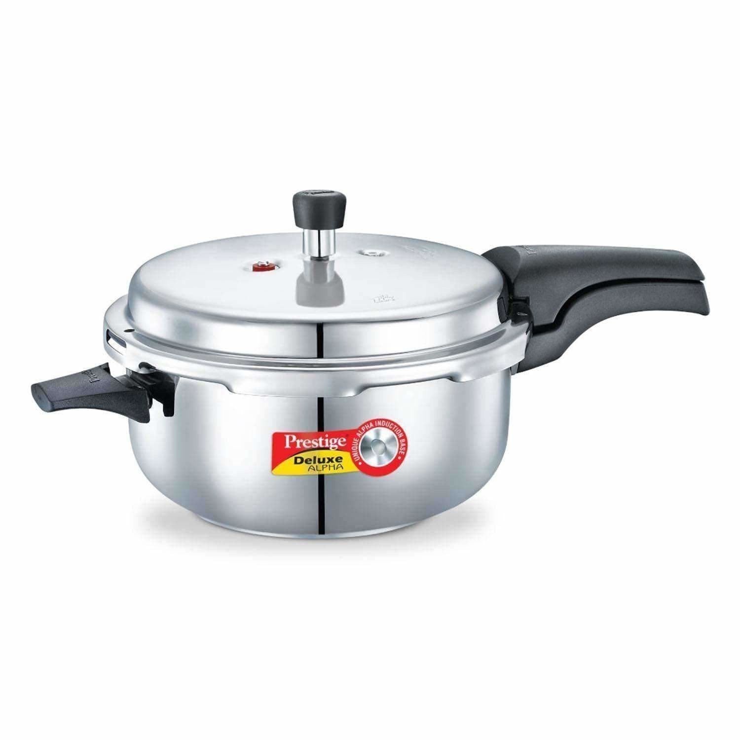 Prestige Deluxe Alpha Stainless Steel Deep Pan Pressure Cooker, 5 Litres, Silver | Grab2Buy