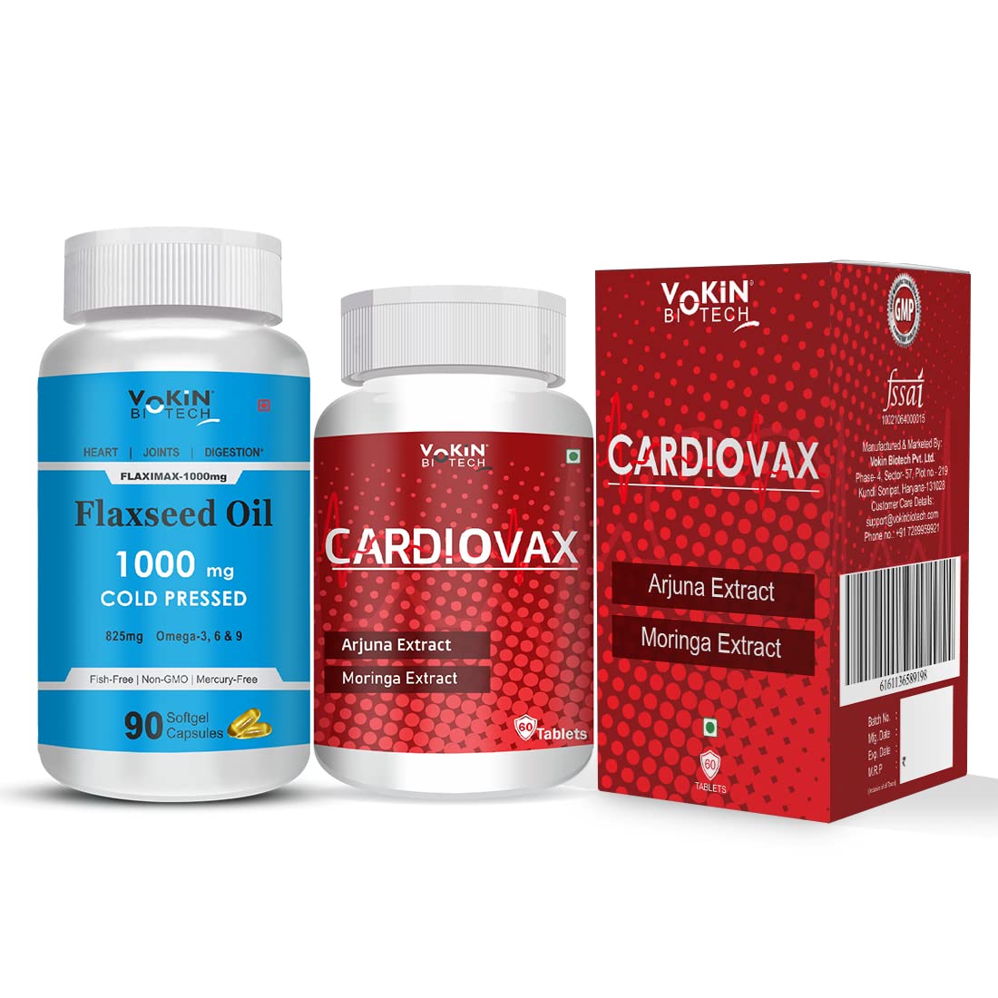 Vokin Biotech Natural Cardiovax with Arjuna Extract & Moringa Extract (60 Tablets) With Cold Pressed Flaxseed Oil | Omega 3 6 9  Grab2Buy Vokin Biotech Grab2Buy