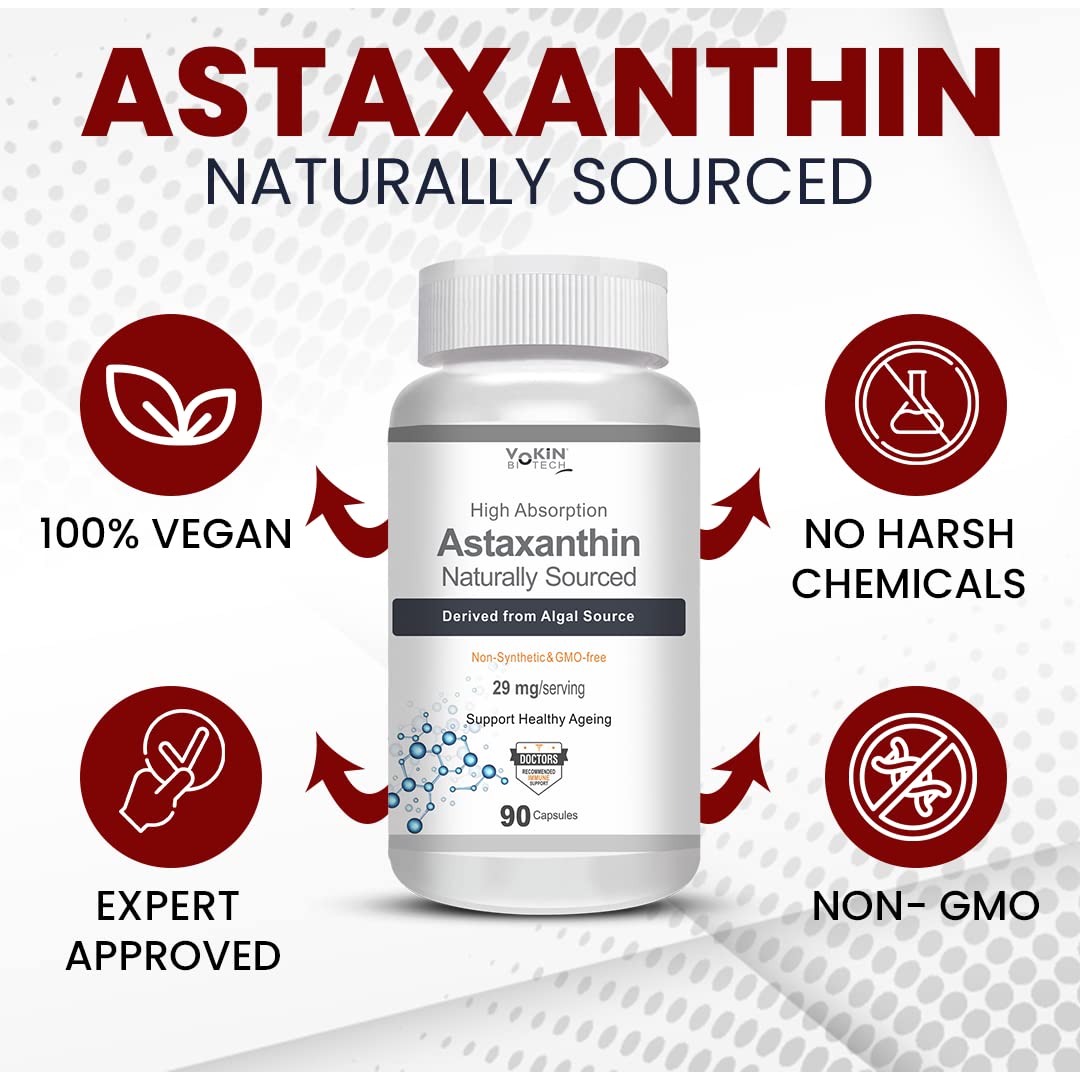 Vokin Biotech Astaxanthin 29mg - Naturally Sourced from Algae - Non-Synthetic - Best or Healthy Ageing  Grab2Buy Vokin Biotech Grab2Buy