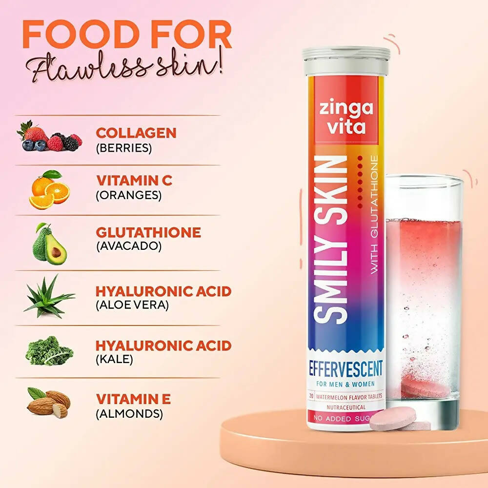 Zingavita Smily Skin Effervescent Tablets (Watermelon Flavor) Sugar Free 