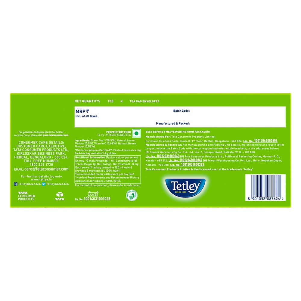 Tetley Green Tea Lemon and Honey (100 Tea Bags)  Grab2Buy Tetley Grab2Buy