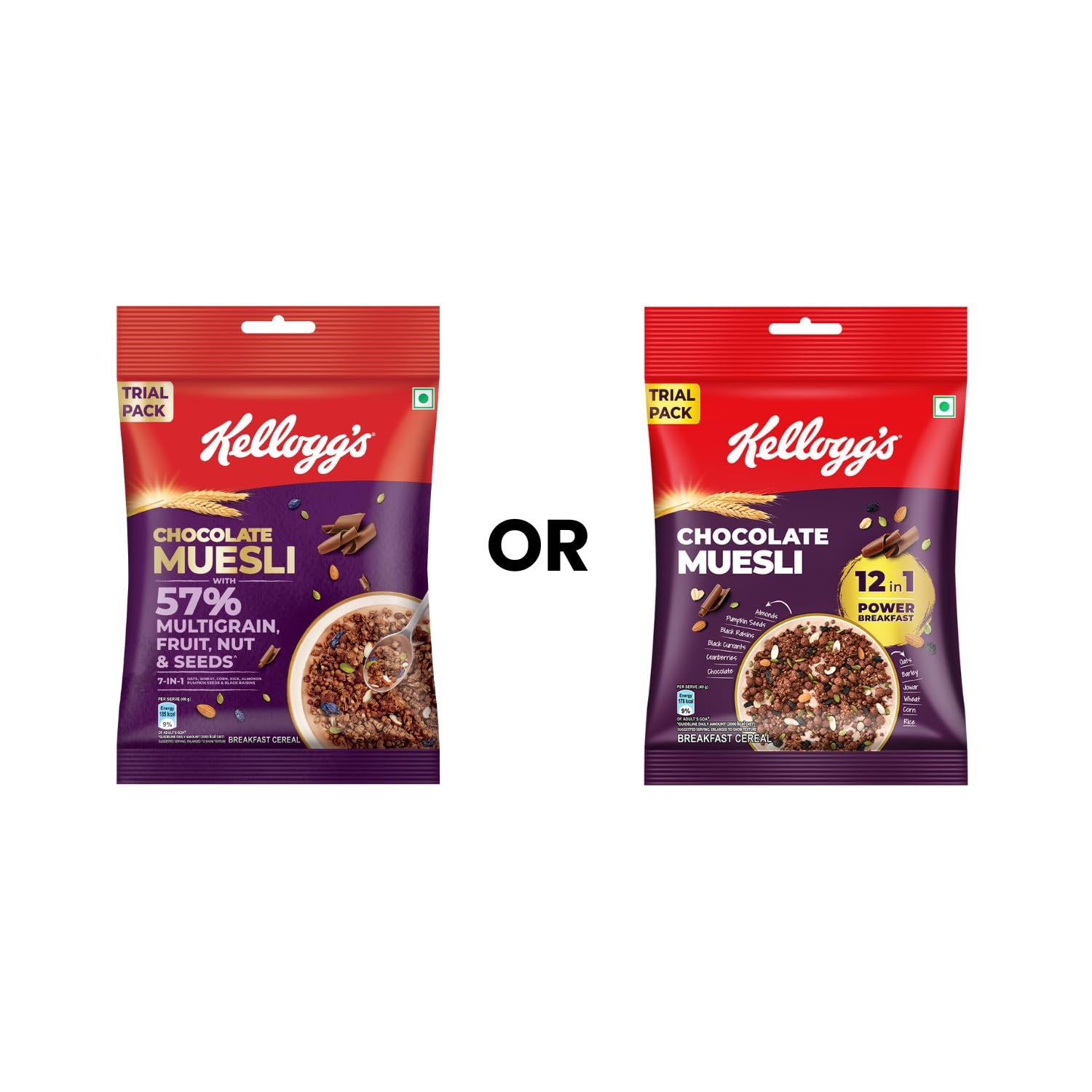 New Kellogg's Chocolate Muesli 57% Multigrain, Fruit, Nut & Seeds 