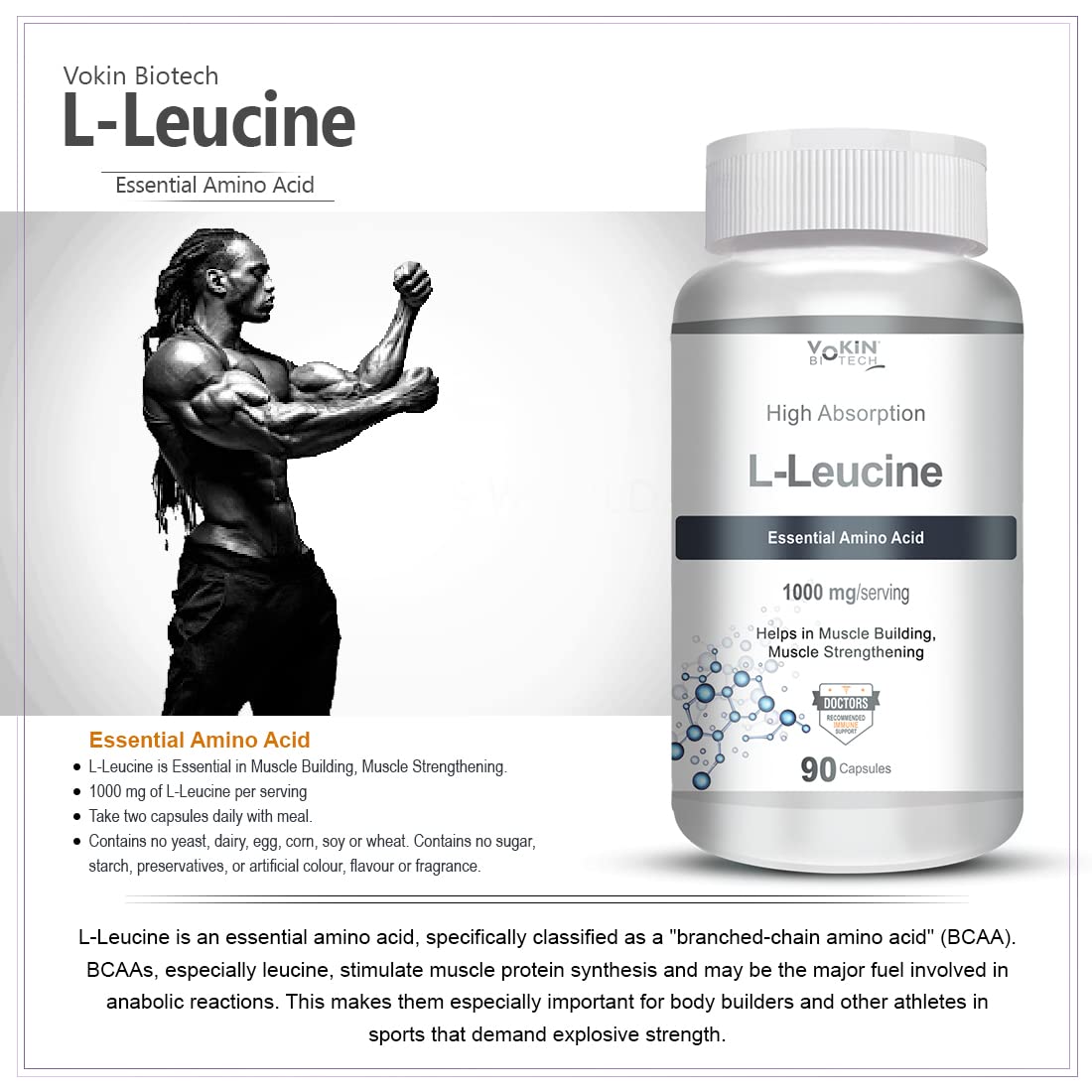 Vokin biotech L- Leucine – Supports muscle Building, Muscle Strengthening – 1000mg  Grab2Buy Vokin Biotech Grab2Buy