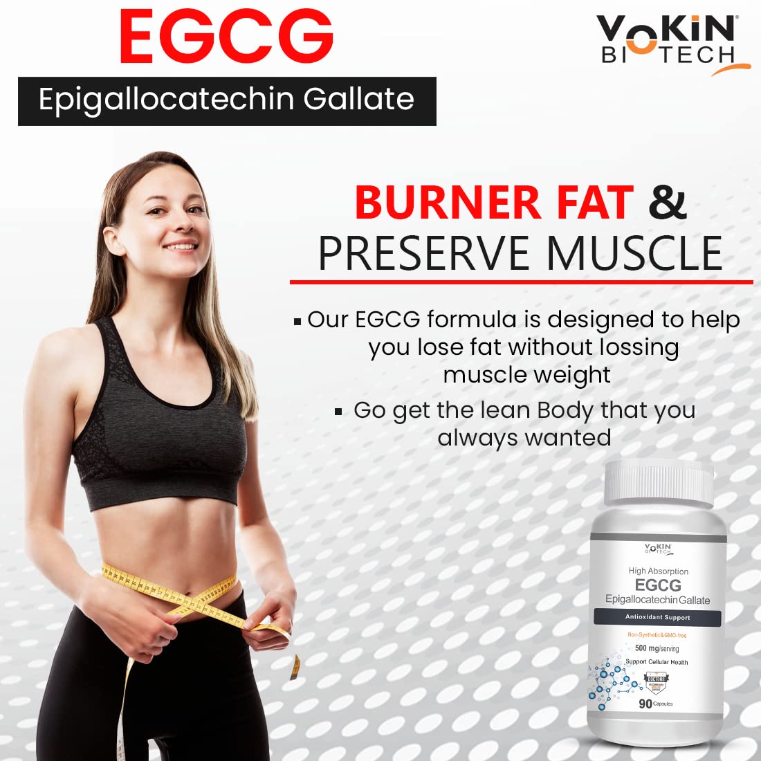 Vokin Biotech EGCG from Green Tea Leaf Extract 500mg EGCG - Antioxidant Support  Grab2Buy Vokin Biotech Grab2Buy