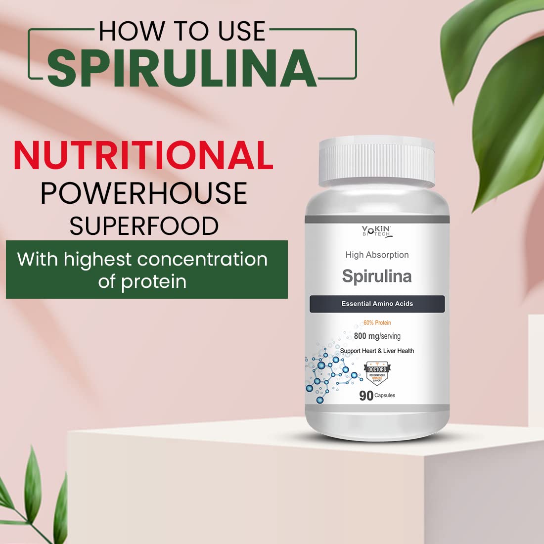 Vokin Biotech Spirulina- Support Heart Health and Liver Health -800mg  Grab2Buy Vokin Biotech Grab2Buy
