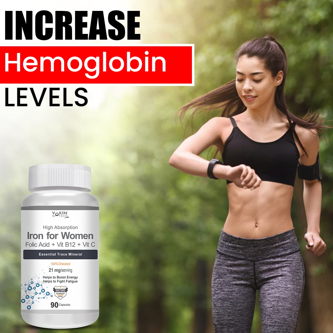 Vokin Biotech Iron Supplement for Women -100% Chelated - With Vitamin B12, Folic Acid & Vitamin C for High Absorption  Grab2Buy Vokin Biotech Grab2Buy