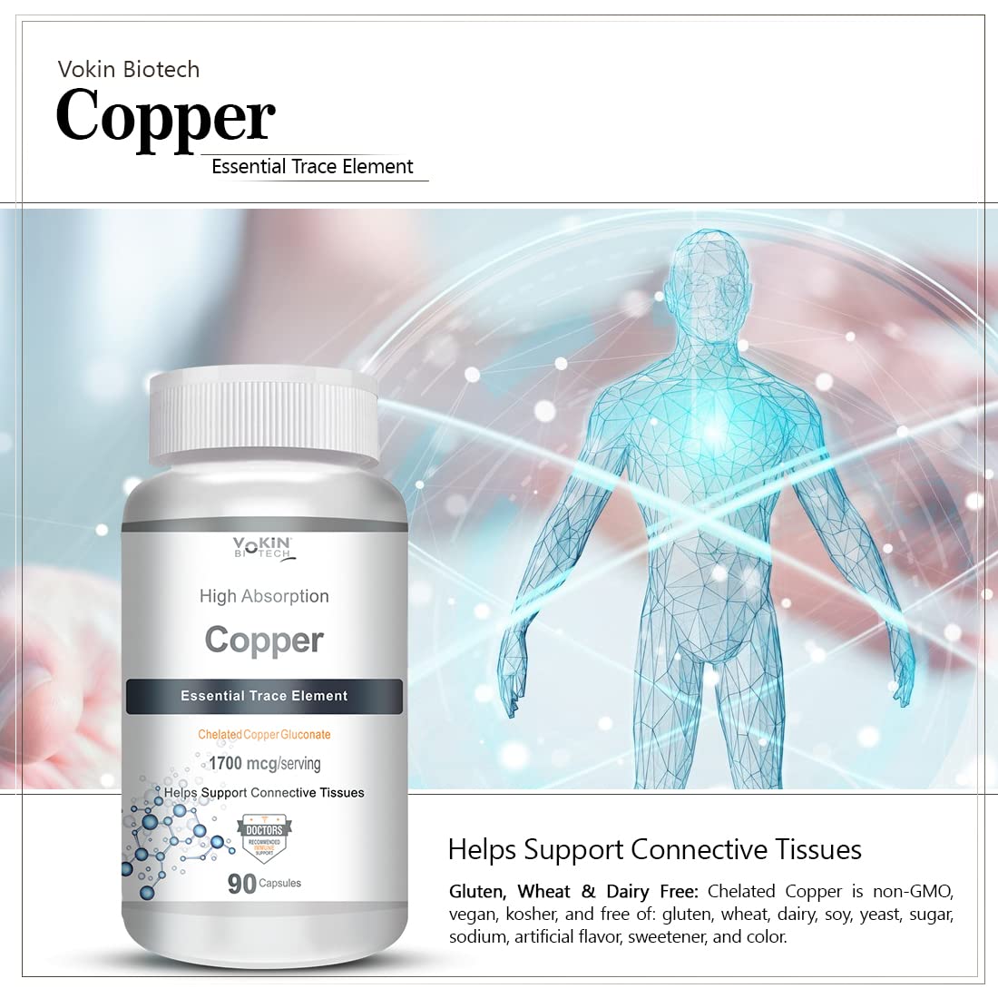 Vokin Biotech Chelated Copper Gluconate – Support Connective Tissues –1700mcg  Grab2Buy Vokin Biotech Grab2Buy