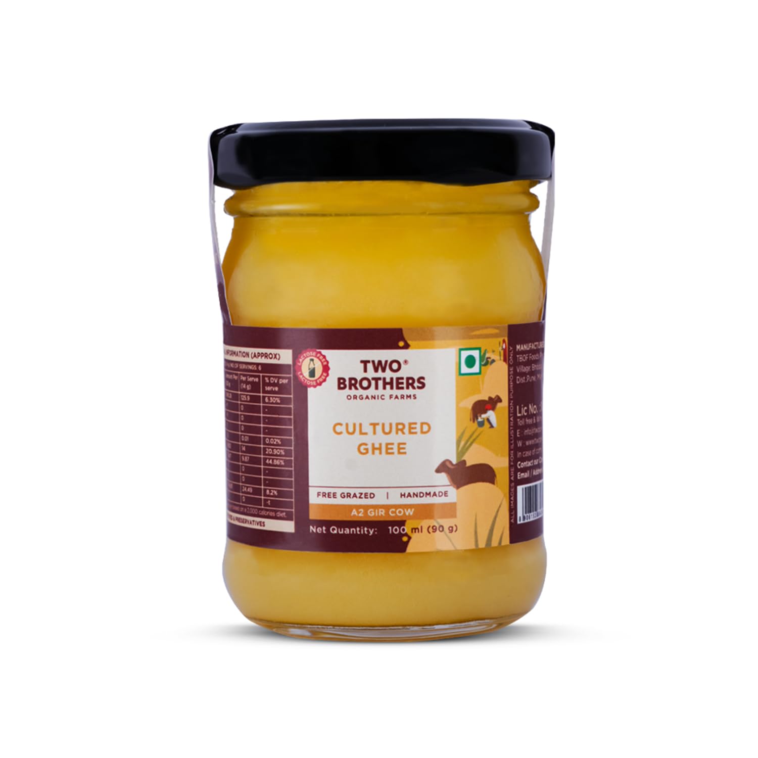 Two Brothers Organic Farms - A2 Ghee Cultured Cow Desi Ghee | 100% Pure and Natural - Desi Ghee - Highly Nutritious - Boost Immunity & Energy 