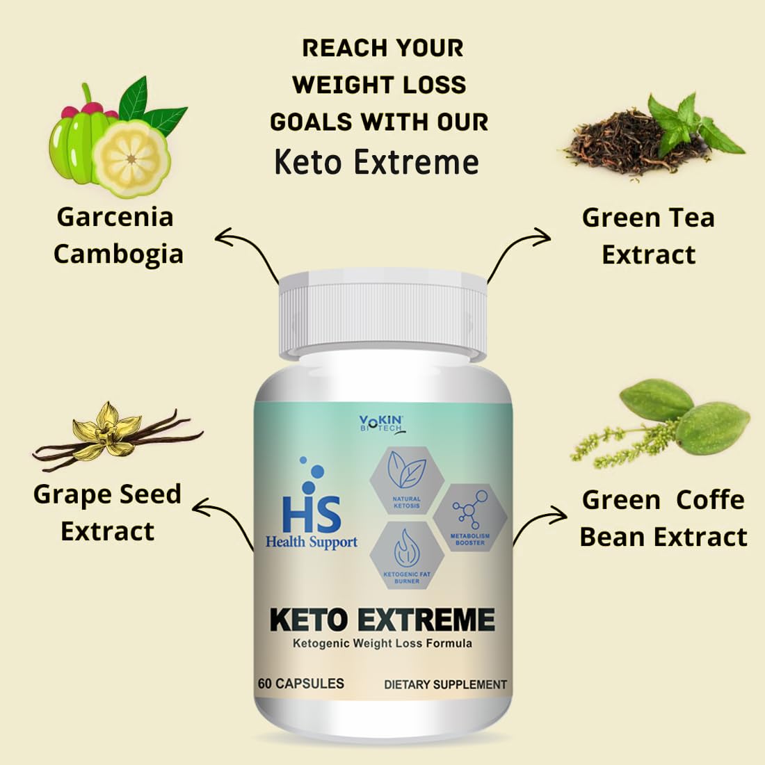 Vokin Biotech Keto Extreme Ketogenic Weight Loss Formula with Garcinia Cambogia Extract Fat Burner | Metabolism Booster  Grab2Buy Vokin Biotech Grab2Buy