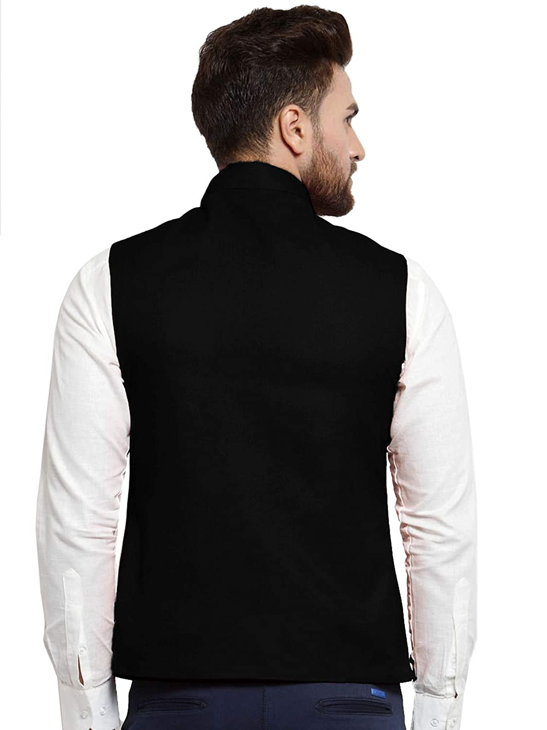 Vastraa Fusion Men's Cotton-Blended Mate Black Nehru Jacket/Waistcoat  Grab2Buy Vastraa Fusion Grab2Buy