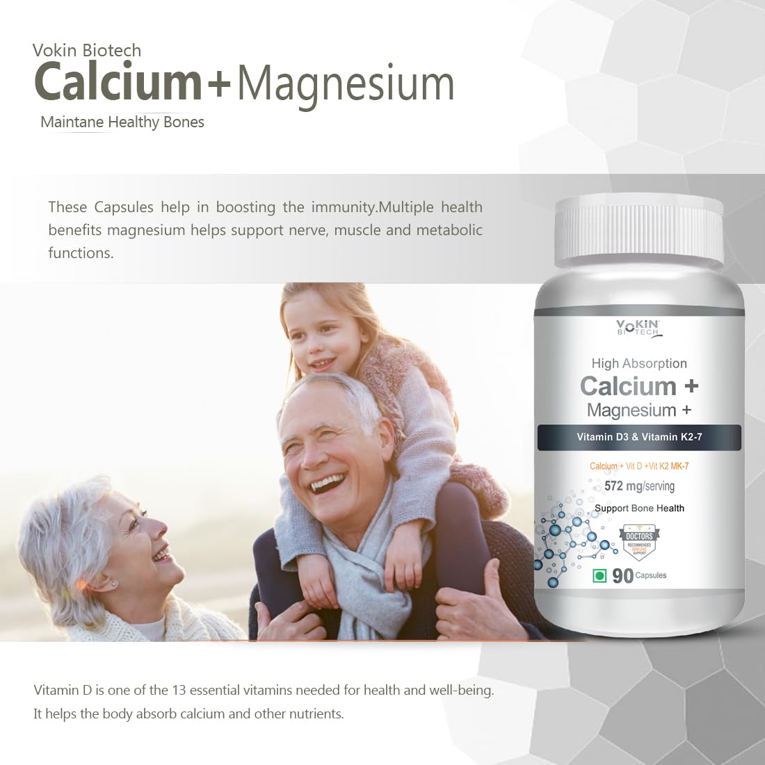 Vokin Biotech Calcium with Magnesium, Vitamin D3 & Vitamin K2- Mk-7 - Support Bone Health- 572mg  Grab2Buy Vokin Biotech Grab2Buy