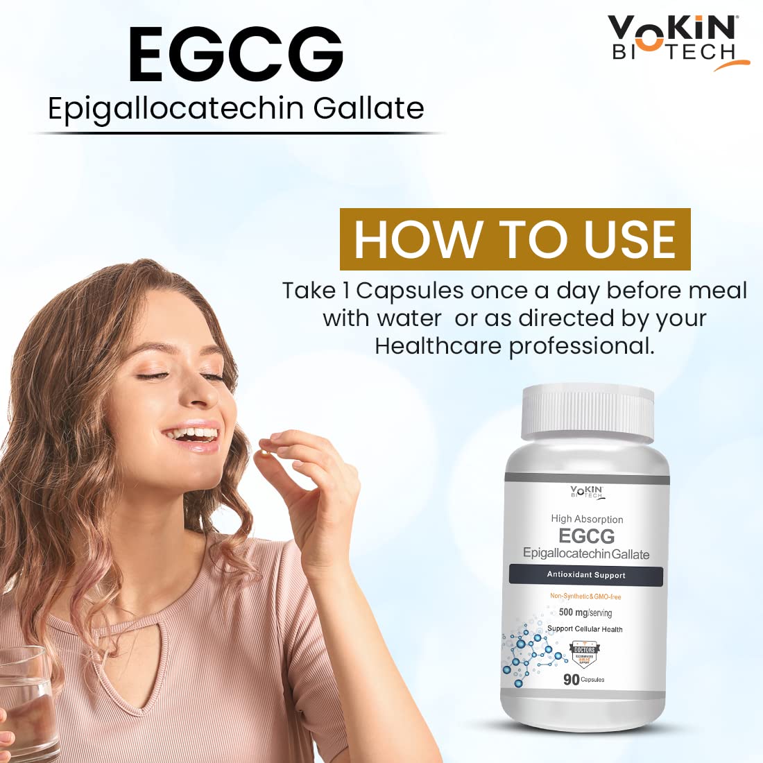 Vokin Biotech EGCG from Green Tea Leaf Extract 500mg EGCG - Antioxidant Support  Grab2Buy Vokin Biotech Grab2Buy