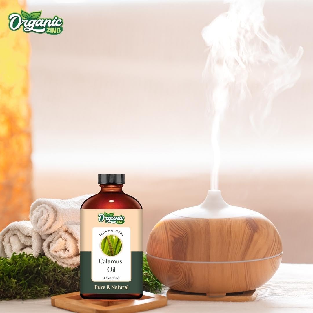 Organic Zing Calamus (Acorus Calamus) Oil | Pure & Natural Essential Oil for Skincare, Hair Care, Aroma & Diffusers