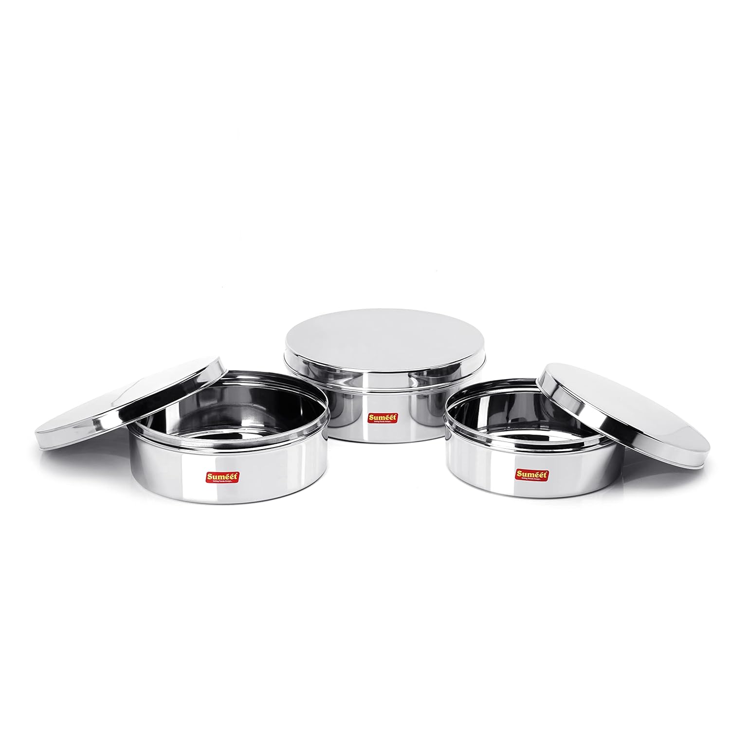Sumeet Stainless Steel Flat Canisters/Storage Containers Set Of 3Pcs (1.5Ltr,2.1Ltr,2.7Ltr)