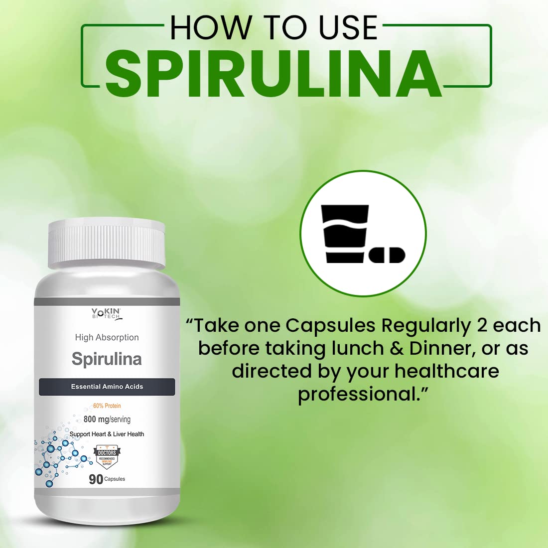 Vokin Biotech Spirulina- Support Heart Health and Liver Health -800mg  Grab2Buy Vokin Biotech Grab2Buy