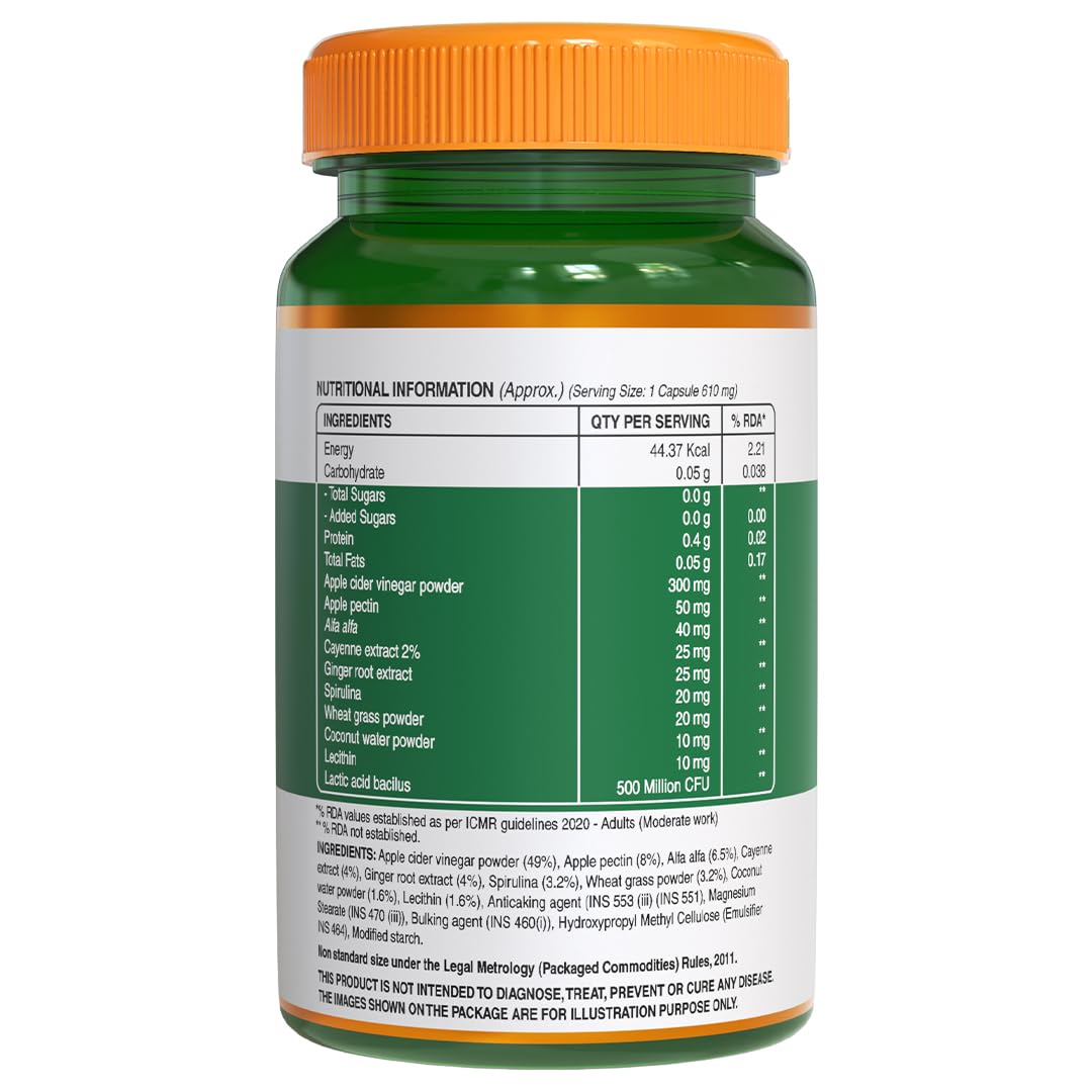 Pure Nutrition Apple Cider Vinegar with Wheat Grass & Spirulina Veg Capsules - Grab2buy