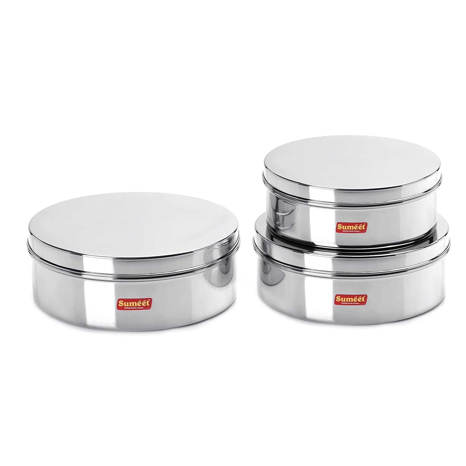 Sumeet Stainless Steel Flat Canisters/Storage Containers Set Of 3Pcs (1.5Ltr,2.1Ltr,2.7Ltr)