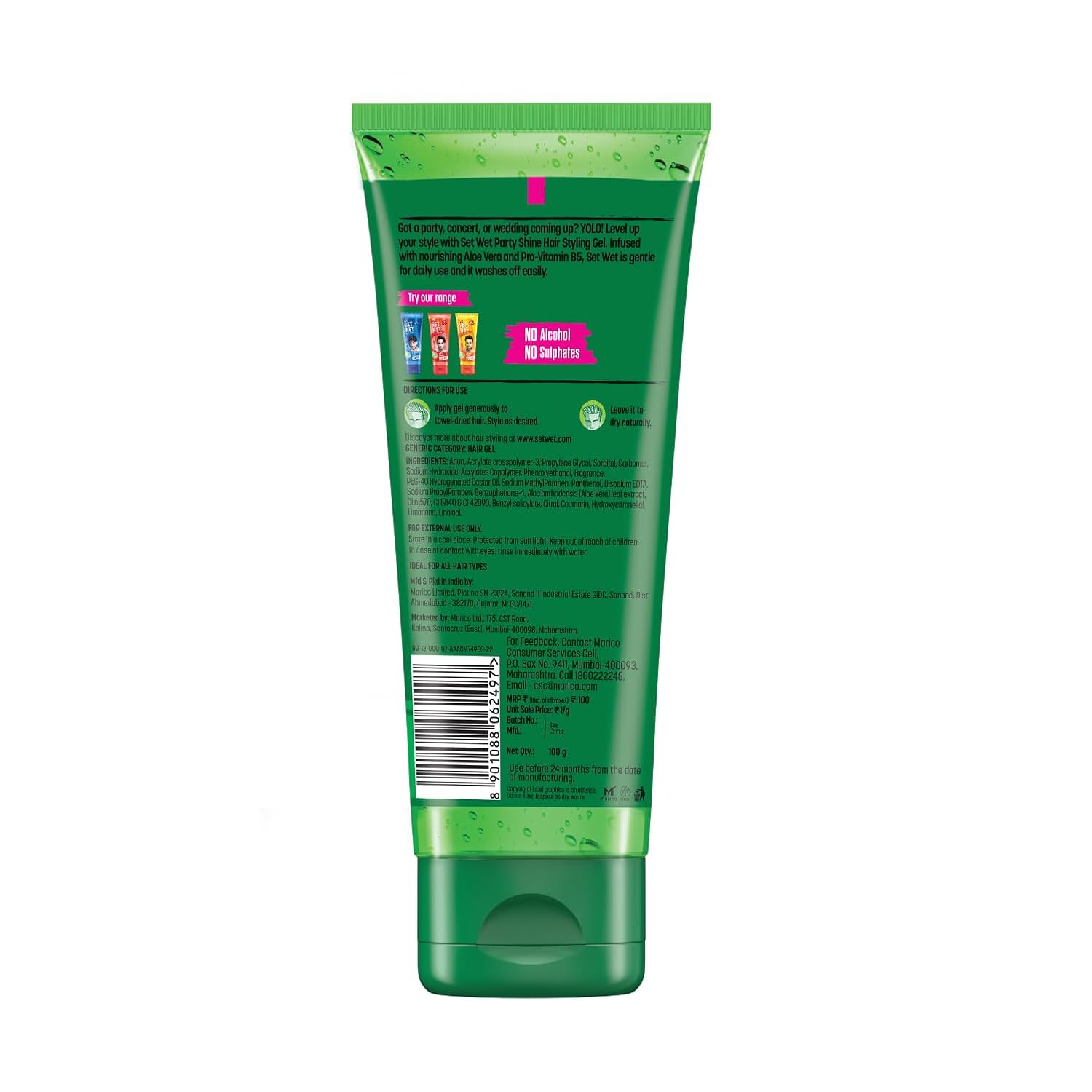 Set Wet Hair Gel for Men Vertical Hold Strong Hold High Shine 