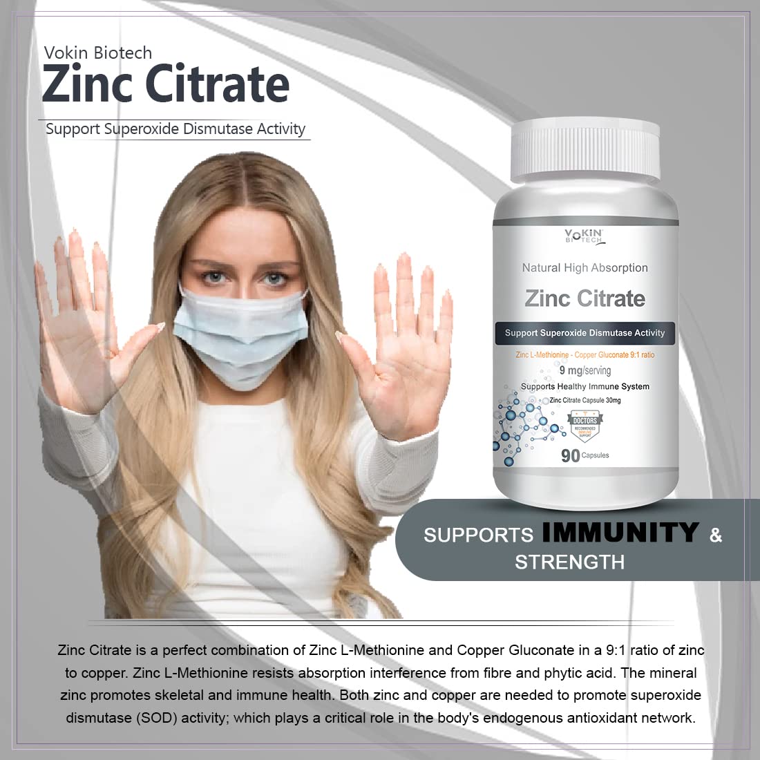 Vokin Biotech Zinc Citrate Supports Healthy Immune system Capsules  Grab2Buy Vokin Biotech Grab2Buy