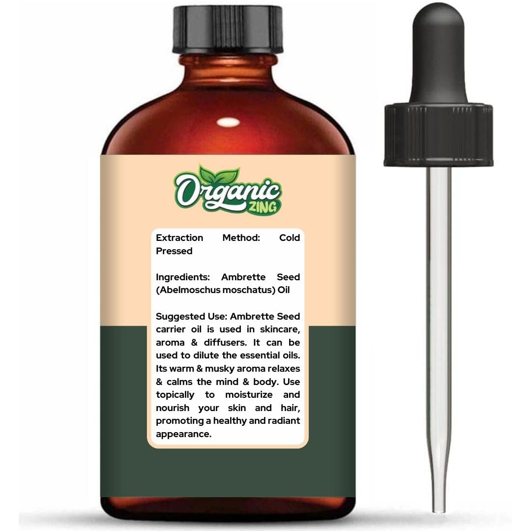Organic Zing Ambrette Seed (Abelmoschus moschatus) Oil | Pure & Natural Carrier Oil for Skincare, Aroma & Diffusers