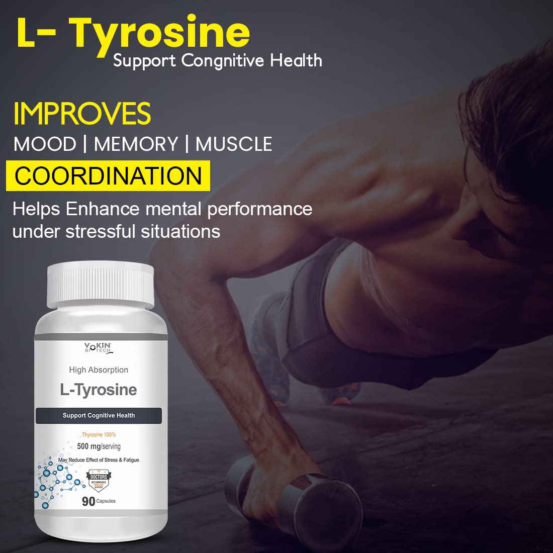 Vokin Biotech L-Tyrosine 500mg- Support Cognitive Health May Reduce Effect Of Stress & fatigue-  Grab2Buy Vokin Biotech Grab2Buy
