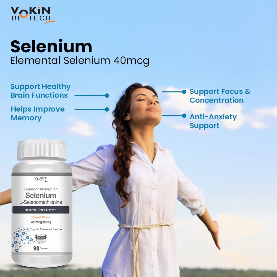 Vokin Biotech Selenium Capsules 40mcg - Superior Absorption - 90 Vegetarian Capsules  Grab2Buy Vokin Biotech Grab2Buy