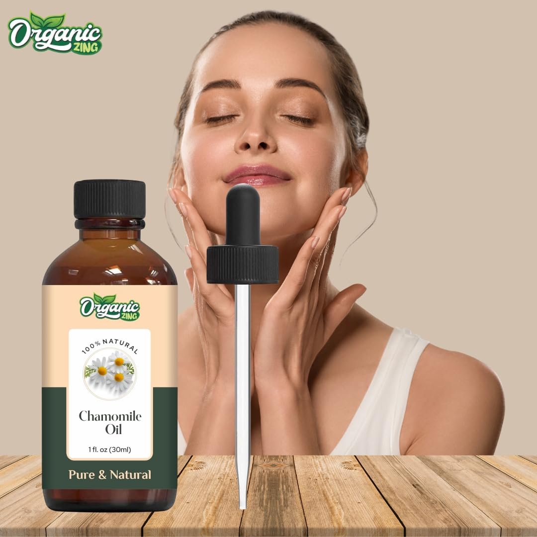 ORGANIC ZING Chamomile (Matricaria chamomilla) Oil | Pure & Natural Essential Oil for Skincare, Hair Care, Aroma & Diffuser