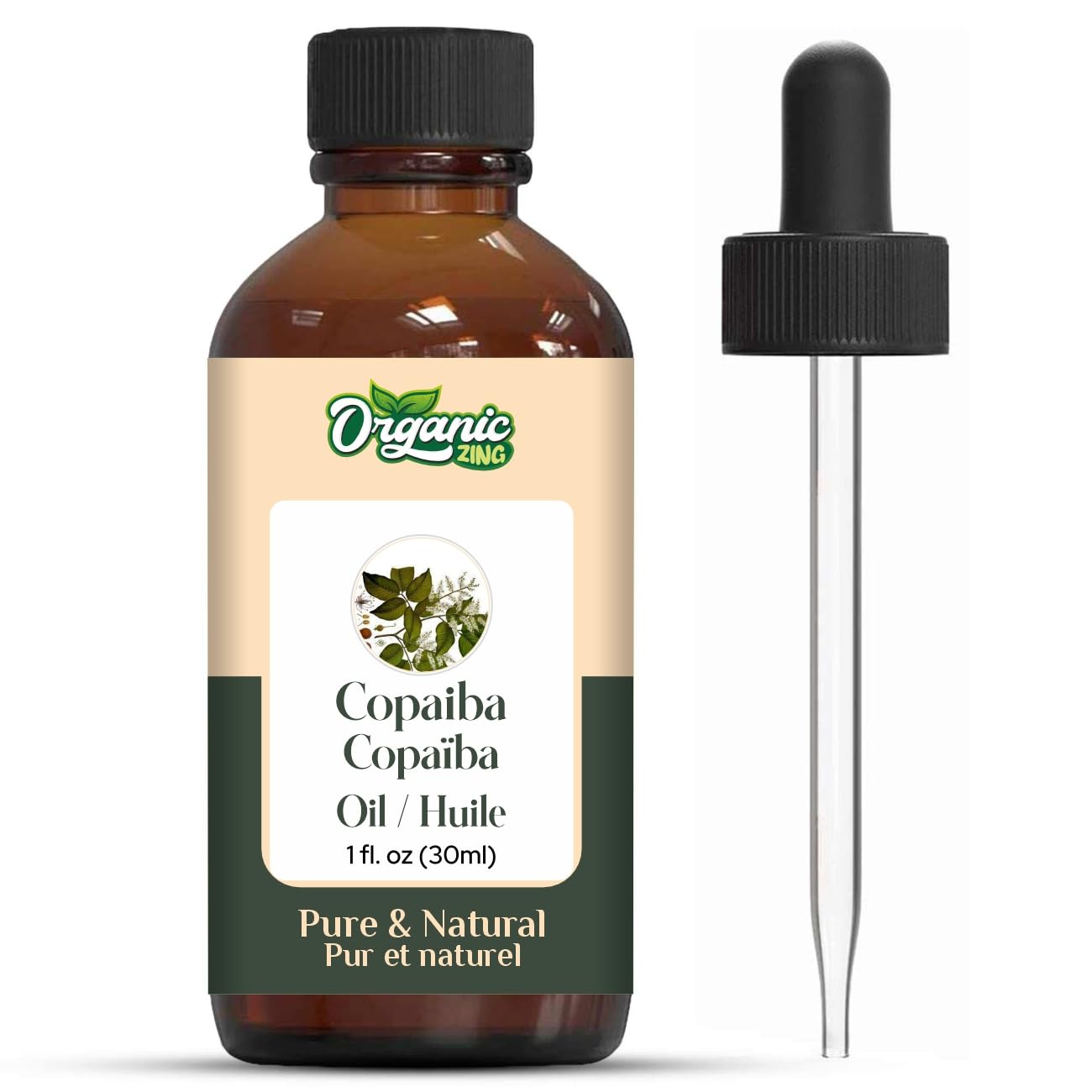 Organic Zing Copaiba (Copaifera officinalis) Oil | Pure & Natural Essential Oil for Skincare, Aroma and Diffusers