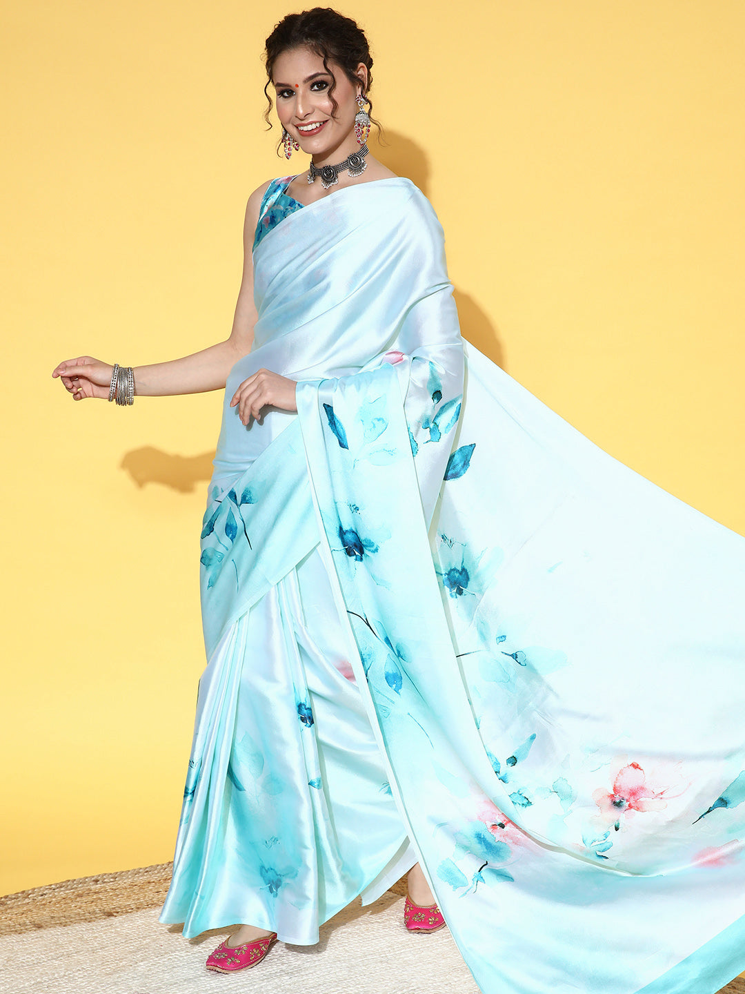 Saree Mall Floral with Printed Border Saree