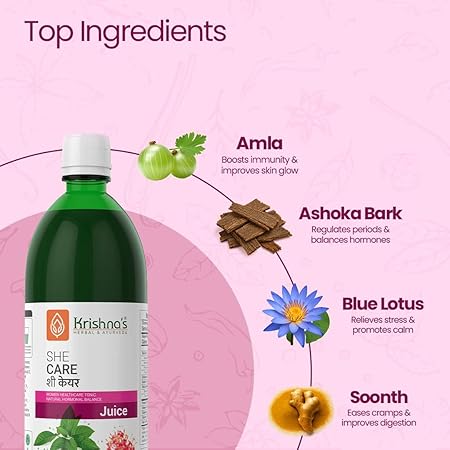 KRISHNA'S HERBAL & AYURVEDA She Care Juice - 1000 ml Each - Super Saver Pack, Herbal Supplement for Hormonal Balance, PCOS, PCOD, Period Pain Relief, Hair and Skin Health | Women Wellness Juice 
