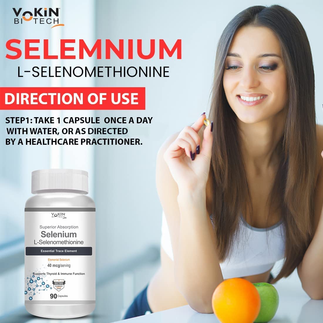 Vokin Biotech Selenium Capsules 40mcg - Superior Absorption - 90 Vegetarian Capsules  Grab2Buy Vokin Biotech Grab2Buy
