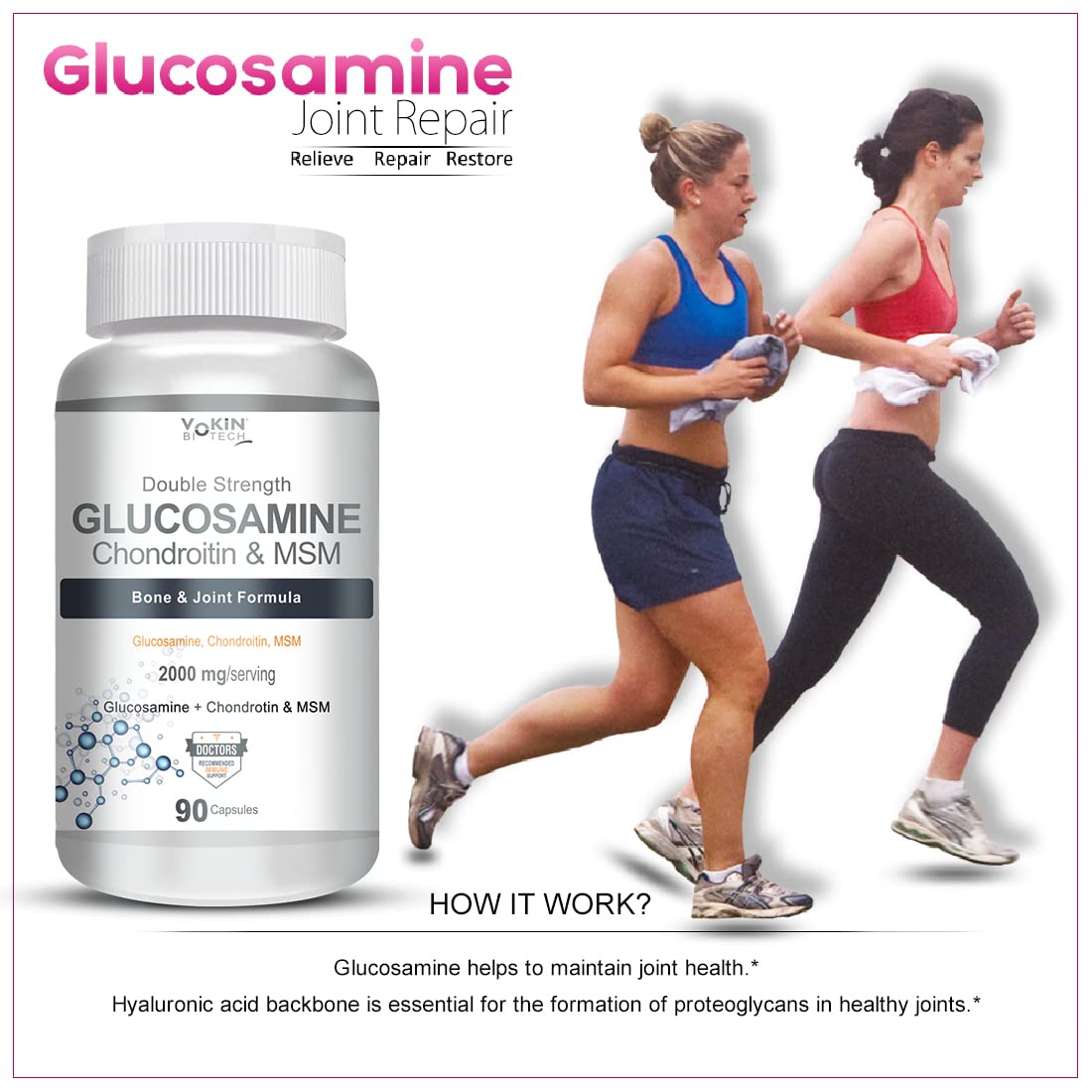 Vokin Biotech Glucosamine 1000mg, MSM 500mg & Chondroitin 500mg Support Joint Pain & Joint Strength (Glucosamine)  Grab2Buy Vokin Biotech Grab2Buy