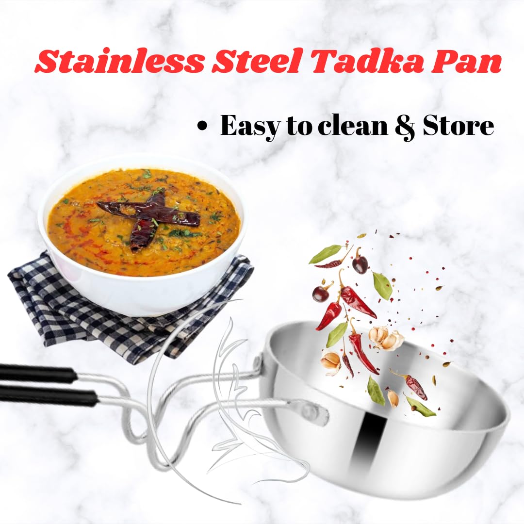 THE COOK HOUSE - Stainless Steel Tadka Pan with Balance Design PVC Handle(250 ML)  Grab2Buy THE COOK HOUSE Grab2Buy