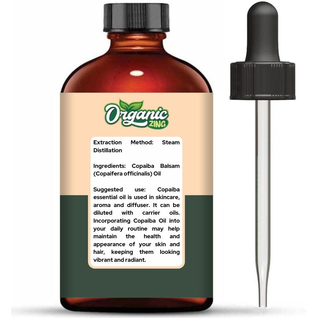 Organic Zing Copaiba (Copaifera officinalis) Oil | Pure & Natural Essential Oil for Skincare, Aroma and Diffusers