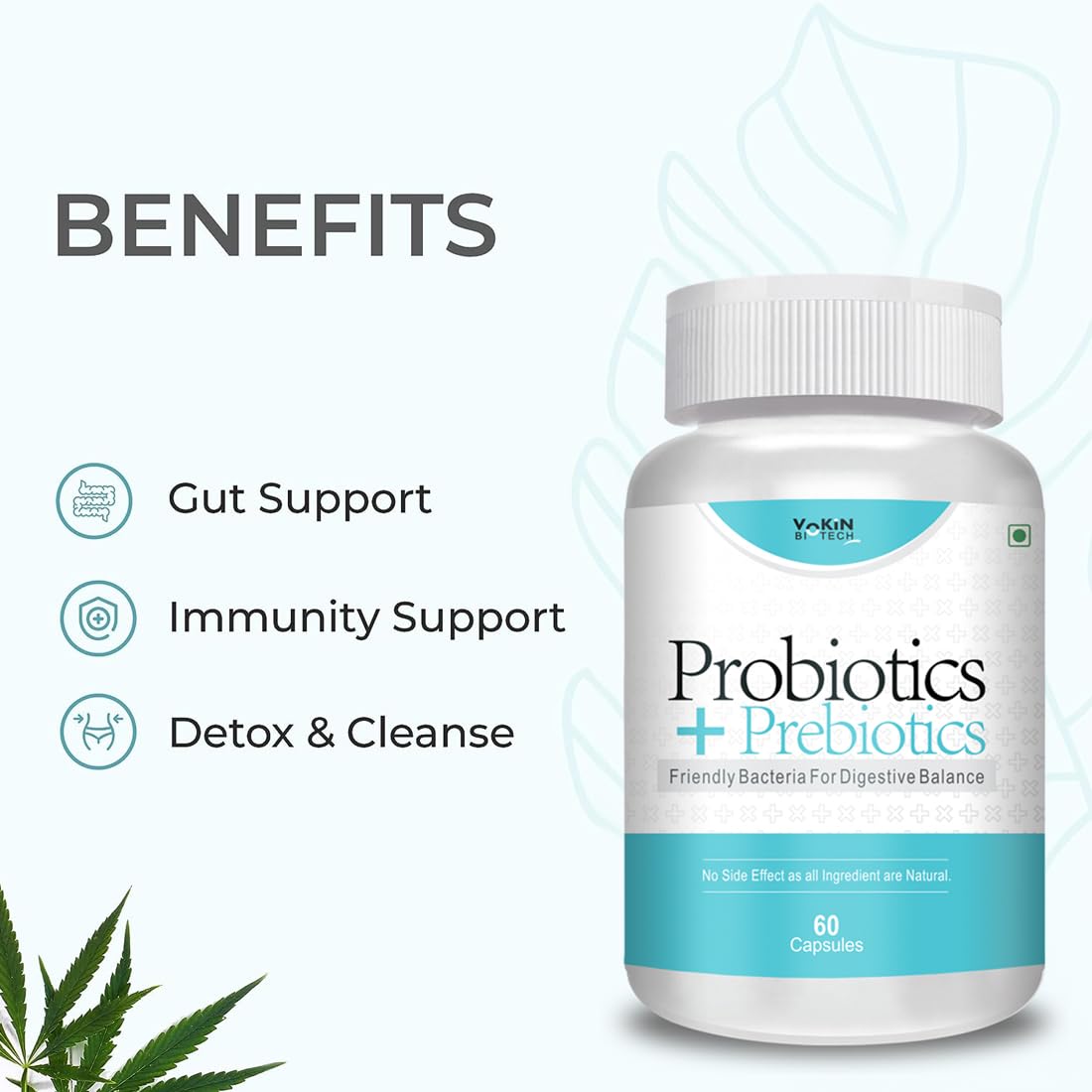 Vokin Biotech Probiotics+ Prebiotics Supplement 50 Billion Cfu For Women & Men With Prebiotics 150 mg | Probiotic Capsules For Digestion Support, Gut Health And Immunity  Grab2Buy Vokin Biotech Grab2Buy